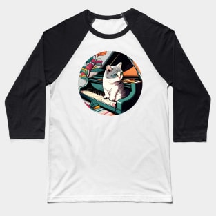 Cute Cat Kitty Playing Keyboard Piano Funny Player Baseball T-Shirt
